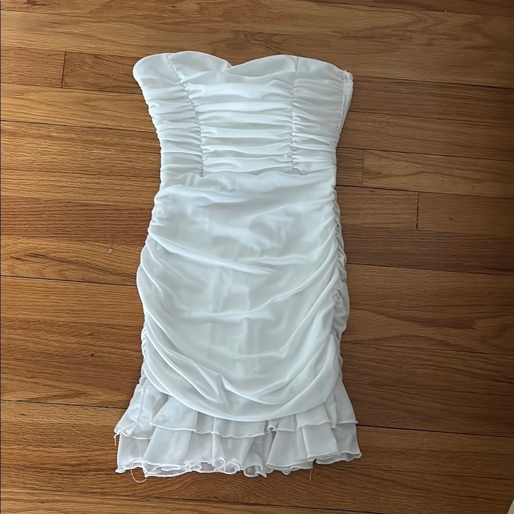 SHEIN White Strapless Ruched Bodycon Dress